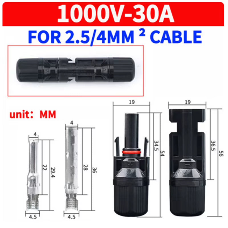 10 Pairs Solar Connector MC4 1000V Solar Plug 30A for PV Cable Connection UV Resistant IP67 Male Female Connector
