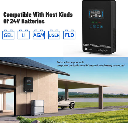 SUMRY Hybrid Solar Inverter, 4000W DC24V to AC120V Pure Sine Wave Power
