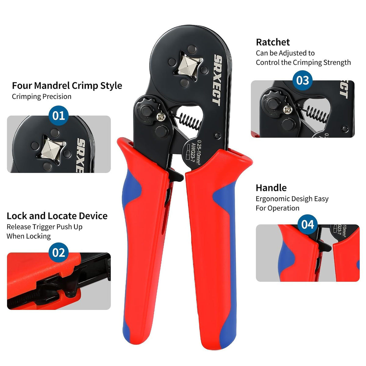 Ferrule Crimping Tool Kit,Ferrule Crimper AWG(22-8), 8 Sizes Wire Ferrule Kit AWG(22 20 18 16 14 12 10 8) Gauge Insulated Ferrule Connectors
