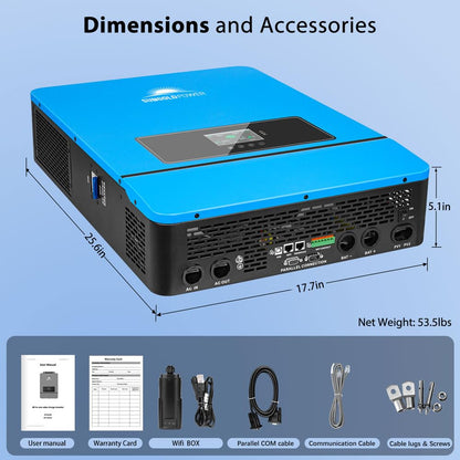 8000W 48V Solar Inverter,Built-In 2 Mppts, Max 180A Battery Charging, AC Input/Output 120V/240V(Settable), Split Phase Pure Sine Wave Inverter UL1741 Sph8048P(Wifi and BMS COMM)