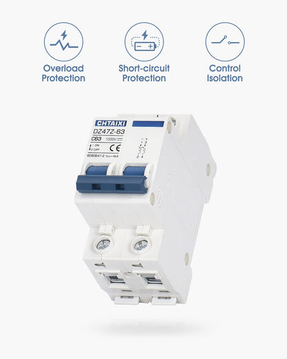 DC Miniature Circuit Breaker, 2 Pole 1000V 63 Amp
