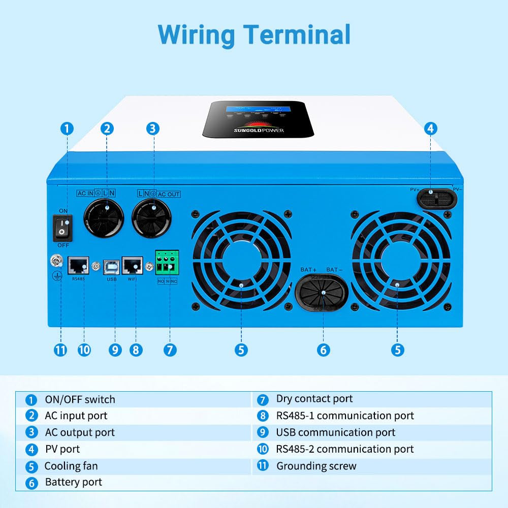 SUNGOLDPOWER UL1741 5000W Hybrid Solar Inverter,48V DC to 110V/120V Ac,All in One,80A MPPT Solar Charger and 40A AC Battery Charger Pure Sine Wave for off Grid System(No Parallel)