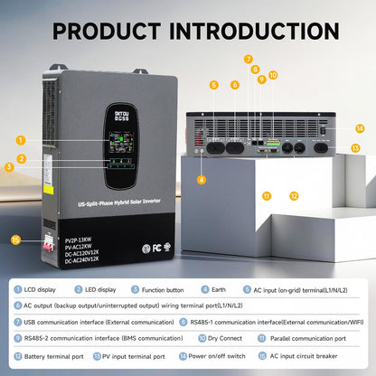 12000W Hybrid Solar Inverter with Wifi, 48V Split Phase