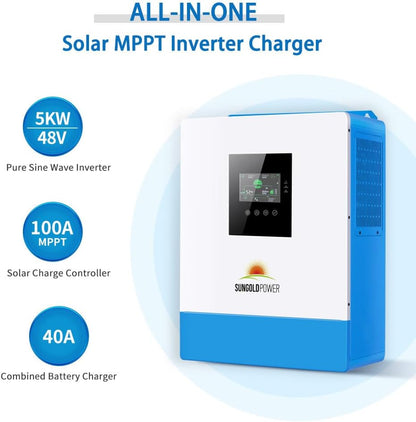 5000W DC 48V UL1741 Pure Sine Wave Solar Inverter,100A MPPT Solar Charger and 40A AC Battery Charger, 120V AC Output Solar Inverter Charger Manufactured by Sungoldpowerco.,Ltd (Support Parallel)