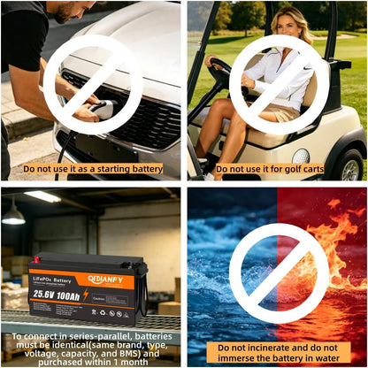 24V 100Ah Lifepo4 Lithium Battery, 100A BMS, 2560Wh Energy