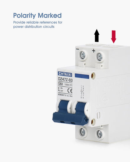 DC Miniature Circuit Breaker, 2 Pole 1000V 63 Amp