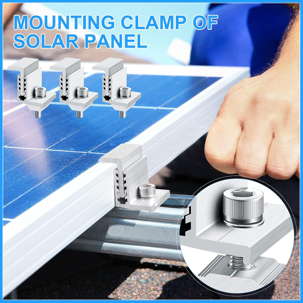 10 Solar Panel End Clamp Mounting Z Bracket Mid Clamps Aluminum Rail End Clamps Clips Adjustable Panels Grounding Gutter Kit for Pv Mounting System Install Hardware Fasteners Accessory