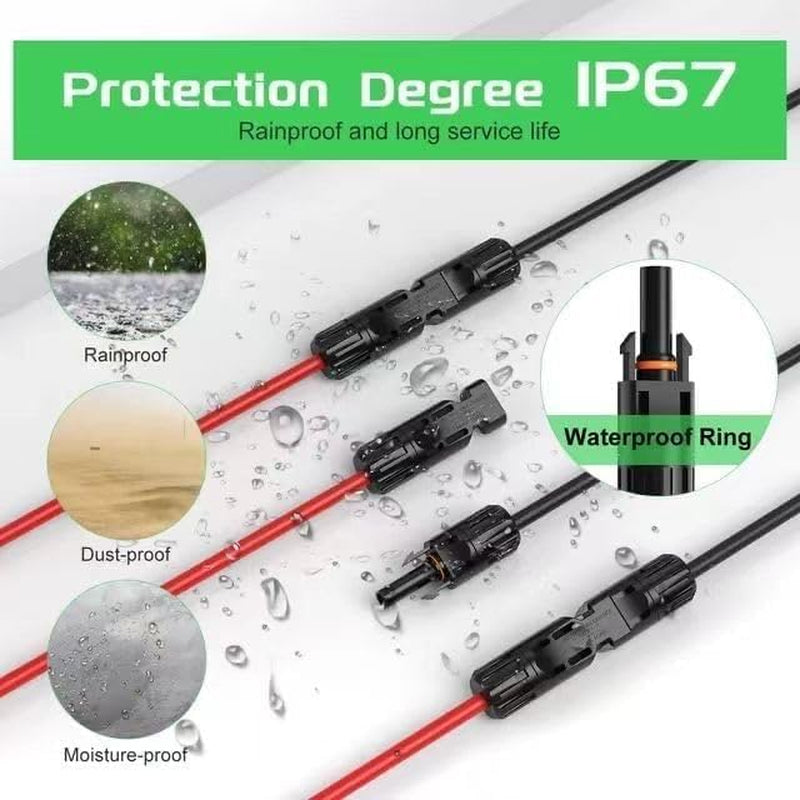 2PCS 6 FT 10AWG Solar Extension Cable with Female and Male Connector，With Extra 2Pcs Solar Y Branch Connectors Adaptor Kit for Home, Ship and RV Solar Panels，Waterproof Solar Extensioncable Kit