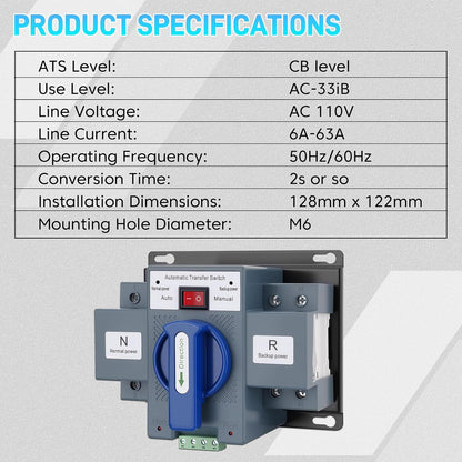 110V 63A 2P Dual Power Automatic Transfer Switch